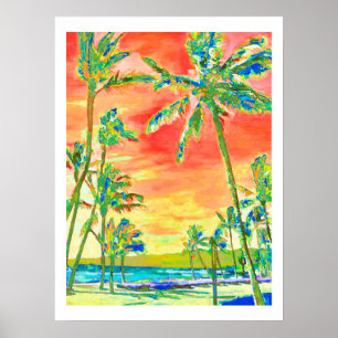 PixDezines Sunset Hawaiian Beach/Coral/Blue Poster
