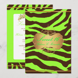 PixDezines SWEET 16/BROWN ZEBRA/DIY NEON GREEN Invitation