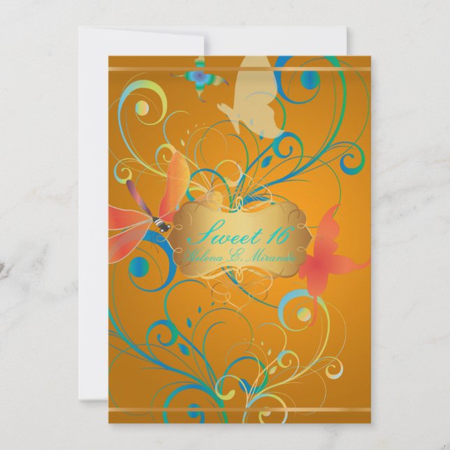 PixDezines Sweet 16/Butterfiles/Swirls/Dragonflies Invitation (Front)