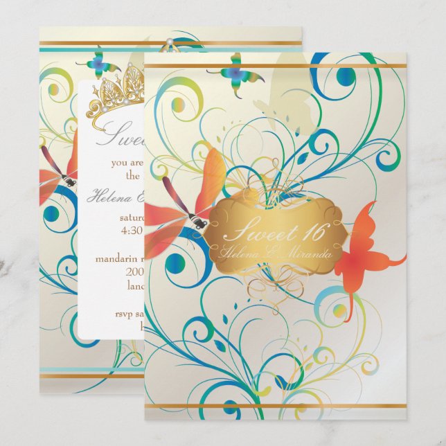 PixDezines SWEET 16/BUTTERFLIES/SWIRLS/DRAGONFLIES Invitation (Front/Back)