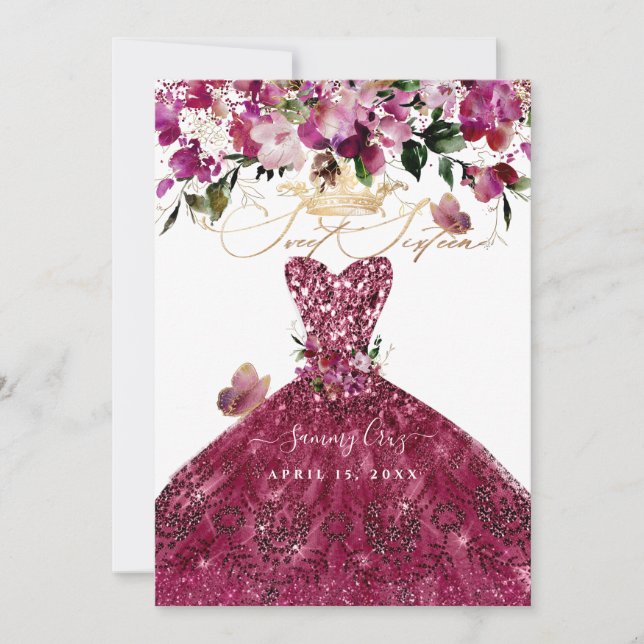 PixDezines Sweet 16 Cherry Red Dress Invitation (Front)