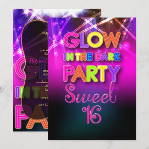 PixDezines Sweet 16, Laser Lights/Glow Party Invitation