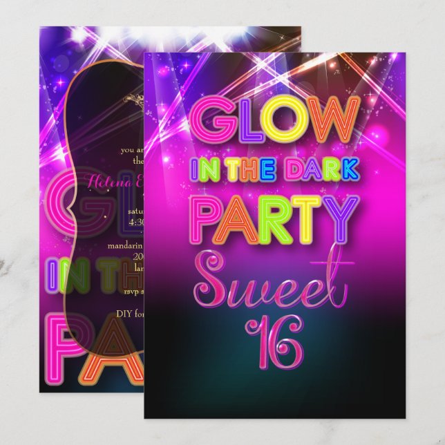 PixDezines Sweet 16, Laser Lights/Glow Party Invitation (Front/Back)