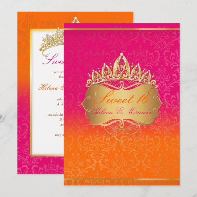 PixDezines Sweet 16/Vintage Rossi Damask Invitation (Front/Back)