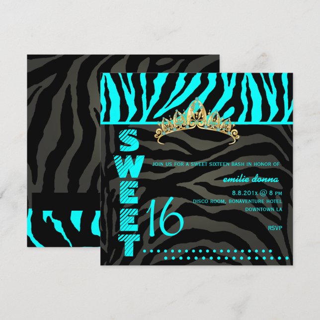 PixDezines Sweet 16/Zebra Stripes Invitation (Front/Back)