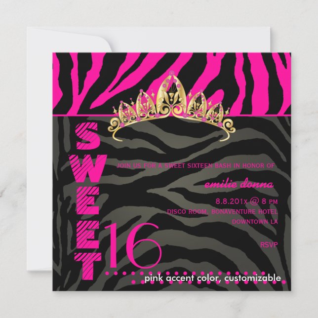PixDezines Sweet 16/Zebra Stripes Invitation (Front)
