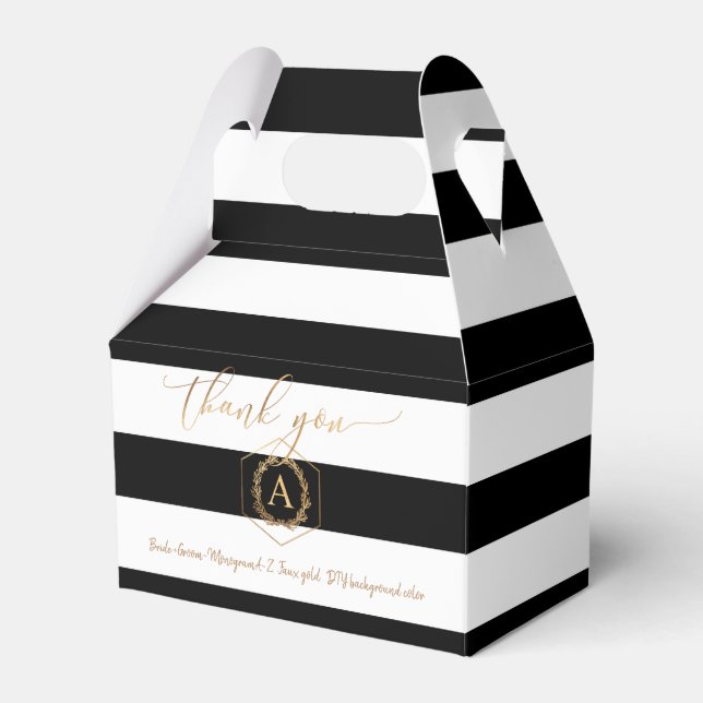 PixDezines Sweet Honeycomb | Black+White Stripes Favor Box (Front Side)