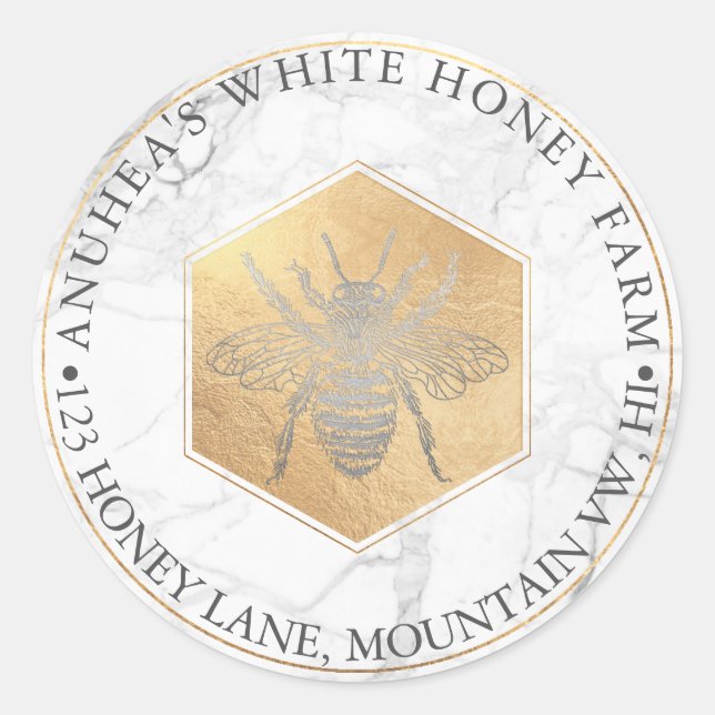 PixDezines Sweet Honeycomb, Silver Bee Classic Round Sticker (Front)