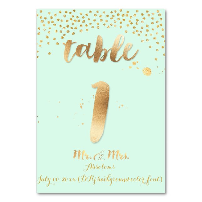 PixDezines table 1/gold sprinkles/DIY colour/mint Table Number (Front)