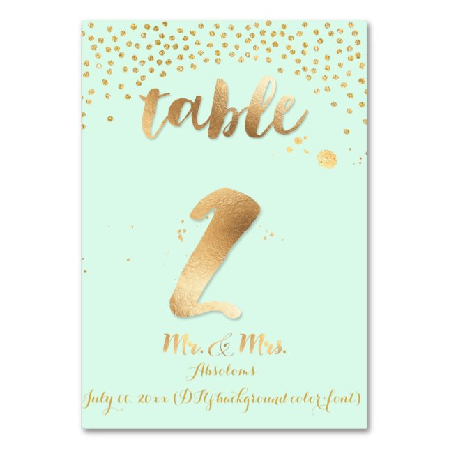 PixDezines table 2/gold sprinkles/DIY colour/mint Table Number (Front)