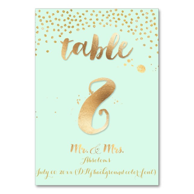 PixDezines table 8/gold sprinkles/DIY colour/mint Table Number (Front)