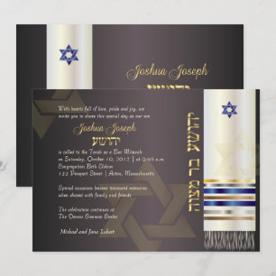 PixDezines talit/Stylish Bar Mitzvah/ash/gold Invitation