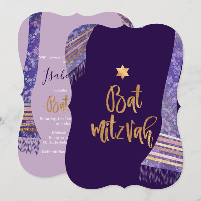 PixDezines Tallit/Lavender Purple/Bat Mitzvah Invitation (Front/Back)