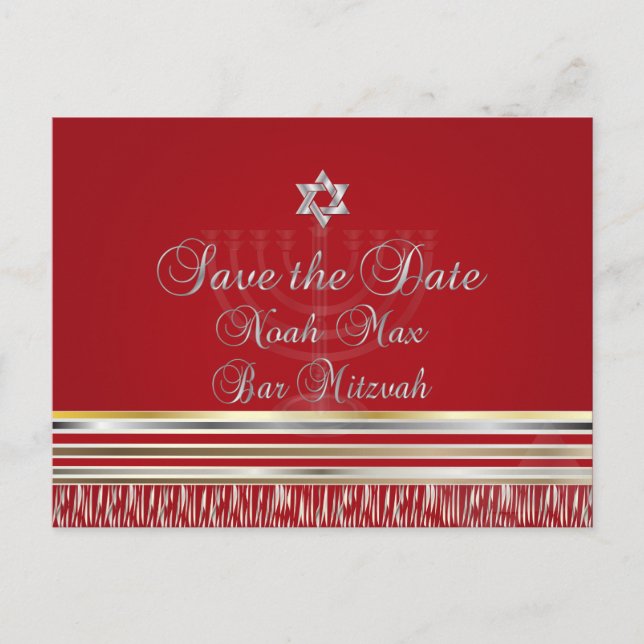 PixDezines TALLIT/RED/MITZVAH SAVE the DATE Announcement Postcard (Front)