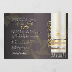 PixDezines tallit/Stylish Bar Mitzvah/ash/gold Invitation