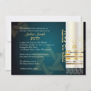 PixDezines tallit/Stylish Bar Mitzvah/ash/gold Invitation