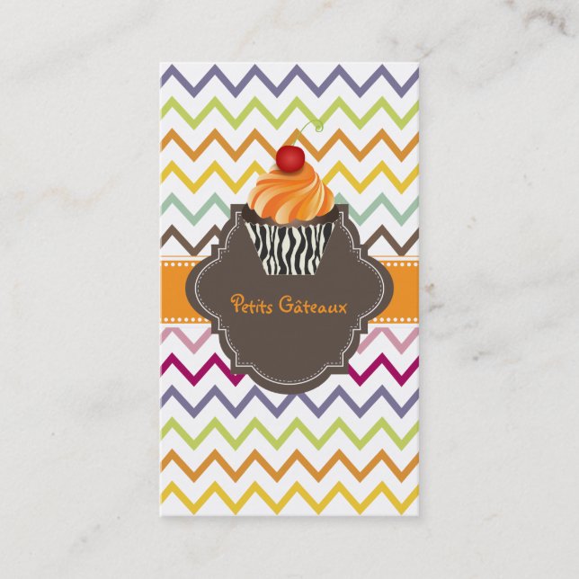 PixDezines tangelo swirls cupcake+chevron Business Card (Front)
