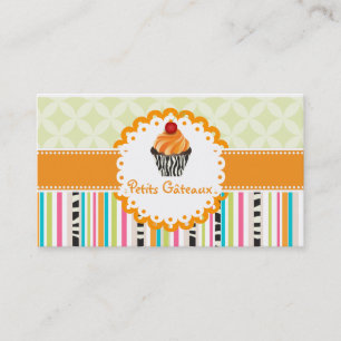 PixDezines tangerine swirls cupcake+stripes Business Card