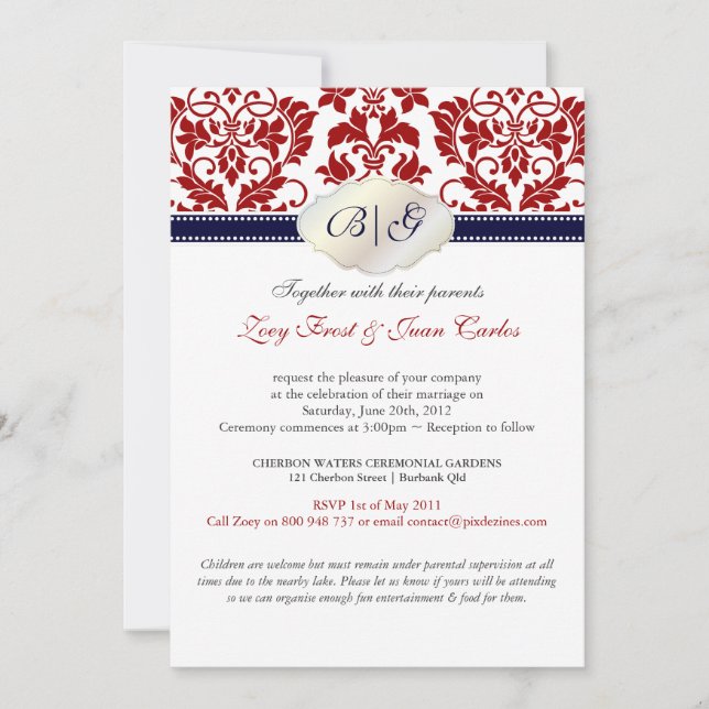 PixDezines Tanza Damask/DIY colours!!! Invitation (Front)