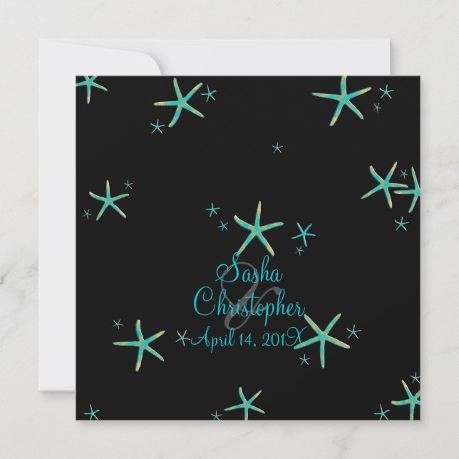 PixDezines teal+gold starfish/diy background colou Invitation (Front)