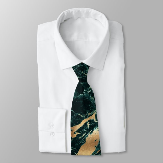 PixDezines Teal Green Marble Slab+Gold Veins Tie (Tied)