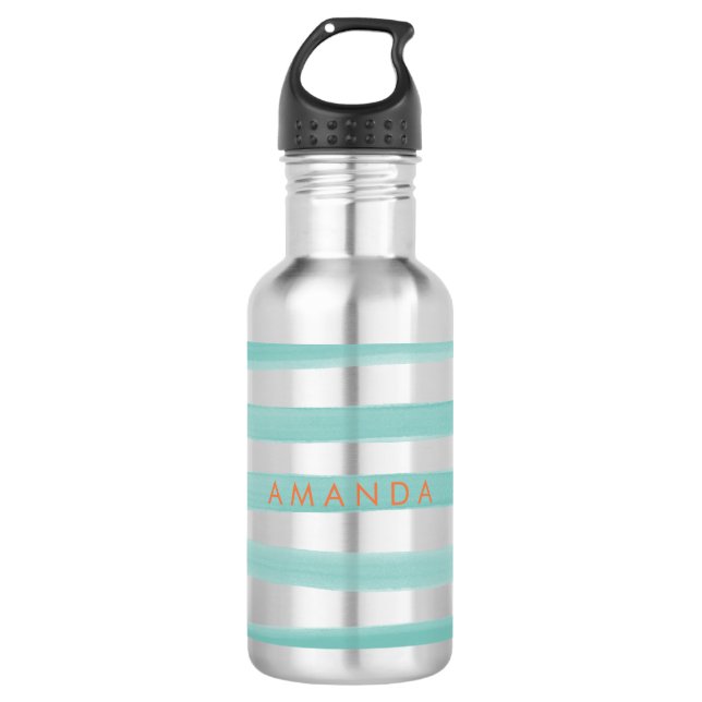 PixDezines Teal Green Stripes/adjustable 532 Ml Water Bottle (Front)