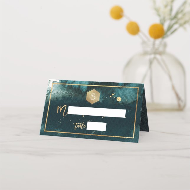 PixDezines Teal Green Watercolor Bar Mitzvah Place Card (Front)