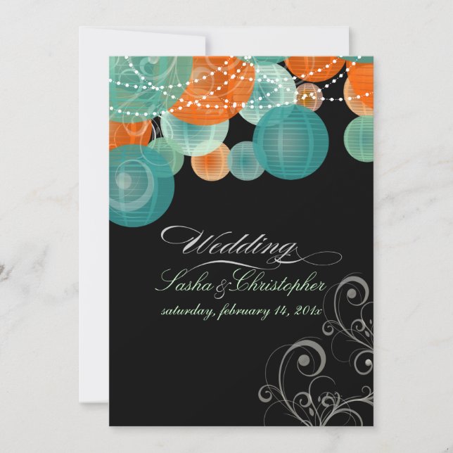 PixDezines teal+orange lanterns/diy background Invitation (Front)