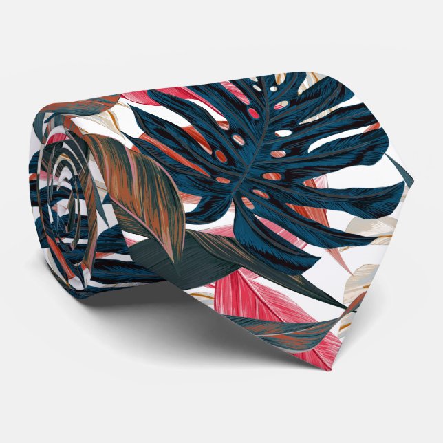 PixDezines Thunder Blue Rust Tropical Foliage Tie (Rolled)