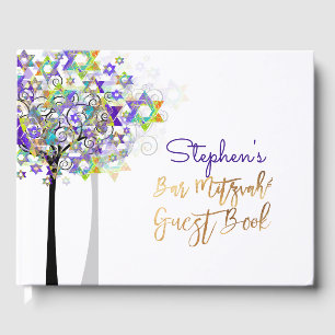 PixDezines Tree of Life Bar Mitzvah/Purple Guest Book