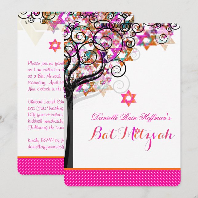 PixDezines Tree of Life Bat Mitzvah/DIY Background Invitation (Front/Back)