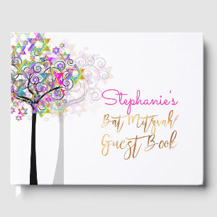 PixDezines Tree of Life Bat Mitzvah/Neon Pink Guest Book