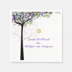PixDezines TREE OF LIFE/BAT MITZVAH/PURPLE Napkin