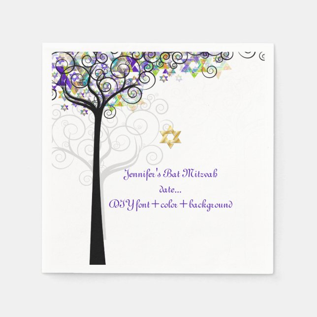 PixDezines TREE OF LIFE/BAT MITZVAH/PURPLE Napkin (Front)