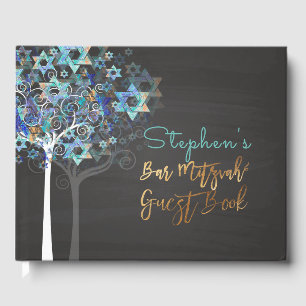 PixDezines Tree of Life Mitzvah/Aqua Blue+Chalkboa Guest Book