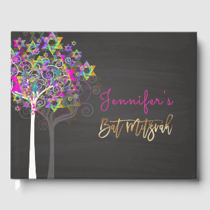 PixDezines Tree of Life Mitzvah/Pink+Chalkboard Guest Book