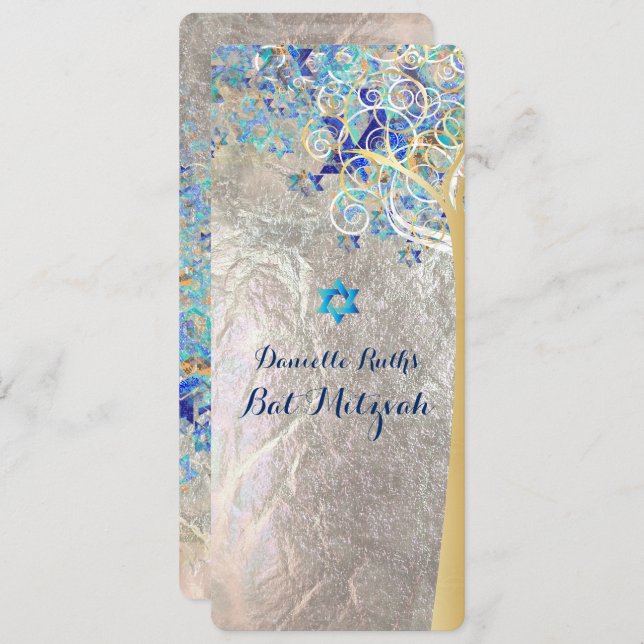 PixDezines Tree of Life Mitzvah/Silver Foil Invitation (Front/Back)