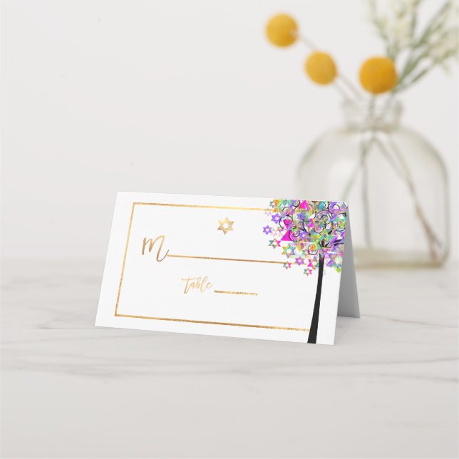 PixDezines Tree of LIfe+Pink+Green+Faux Gold Place Card (Front)
