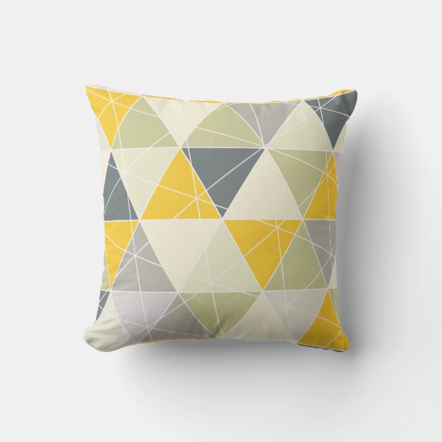 PixDezines Triangles Geometric/Yellow/Grey Throw Pillow (Front)