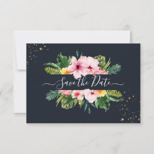 PixDezines Tropical Floral & Foliage DIY Navy Save The Date