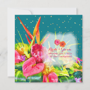 PixDezines Tropical Flowers/Faux Gold Sprinkles Invitation