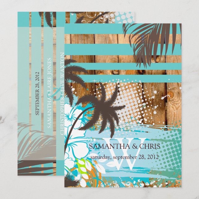 PixDezines tropical grunge/beach theme/DIY colours Invitation (Front/Back)
