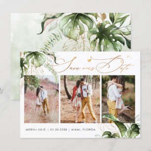 PixDezines Tropical Jungle  Faux Gold Calligraphy Save The Date