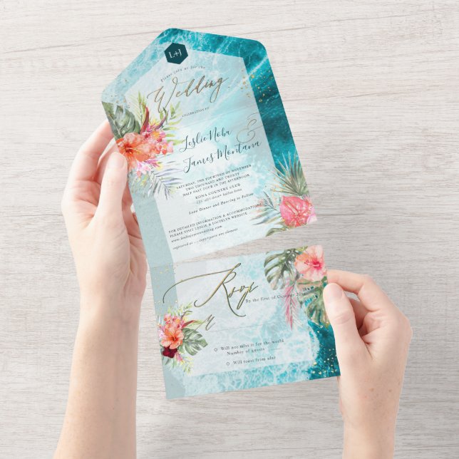 PixDezines Tropical Paradise Beach Flowers Foliage All In One Invitation (Tearaway)