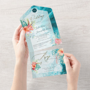 PixDezines Tropical Paradise Beach Flowers Foliage All In One Invitation