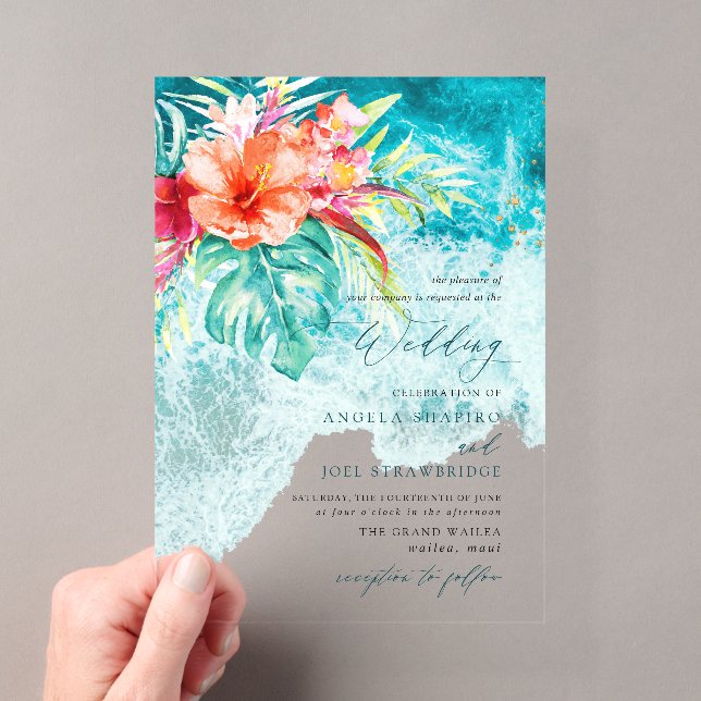 PixDezines Tropical Paradise Beach Wedding Acrylic Invitations (Insitu (Handheld))