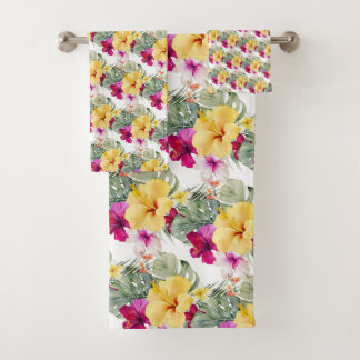 PixDezines Tropical Paradise Floral Foliage Bath Towel Set