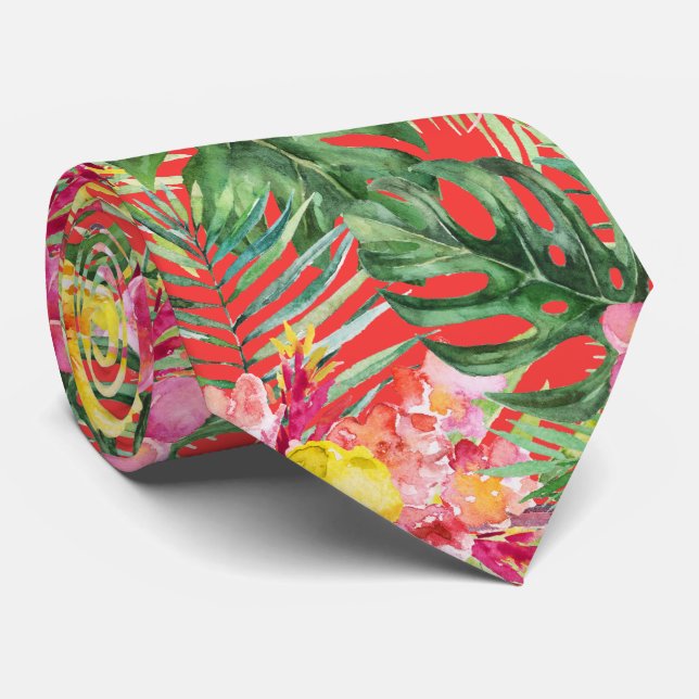 PixDezines Tropical Paradise Floral Foliage Tie (Rolled)