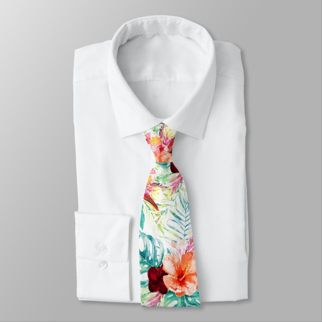 PixDezines Tropical Paradise Floral Foliage Tie (Tied)