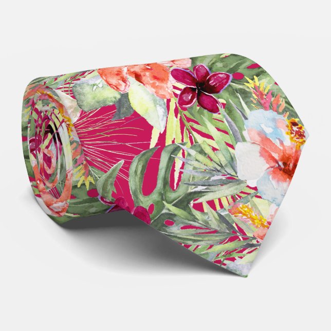 PixDezines Tropical Paradise Floral Foliage Tie (Rolled)